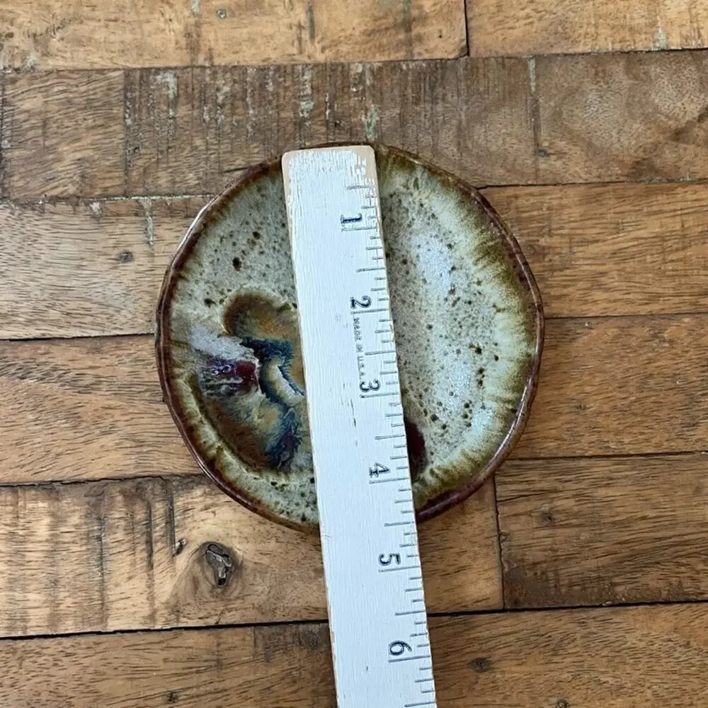 Studio Pottery Stoneware Footed Jewelry Dish Bowl 4.5 in Round Brown Speckled